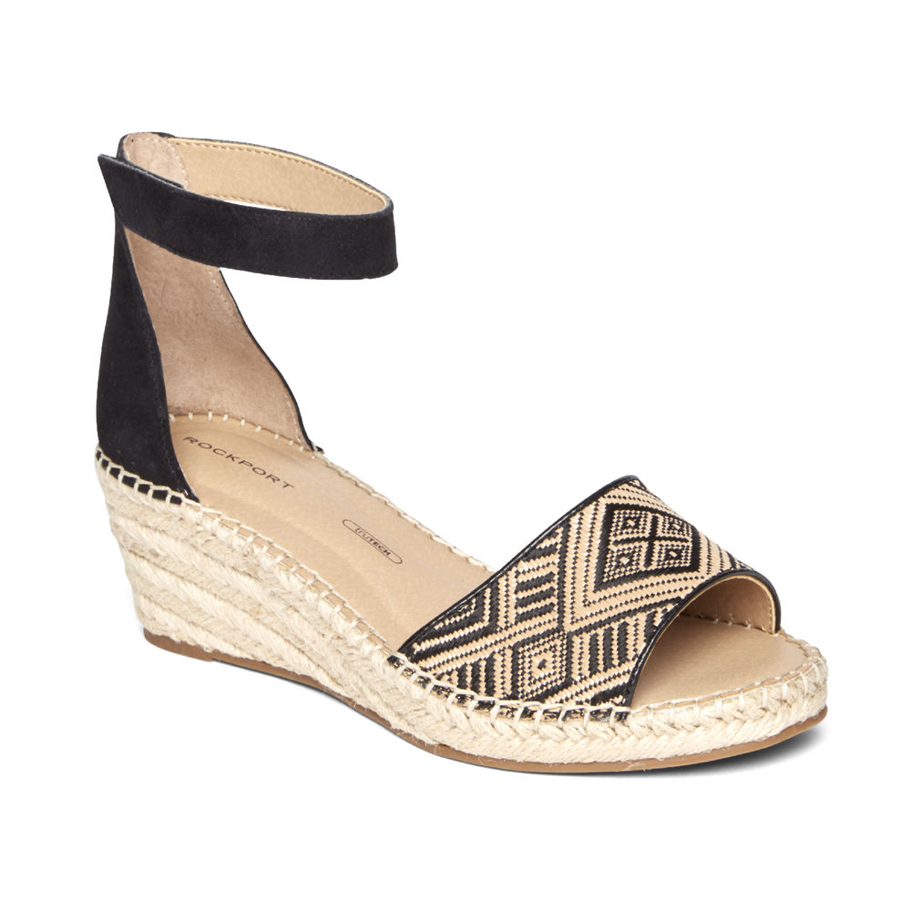 Sandálias Rockport Mulher Bege/Pretas - Marah Woven Ankle Strap - 76348RNZE